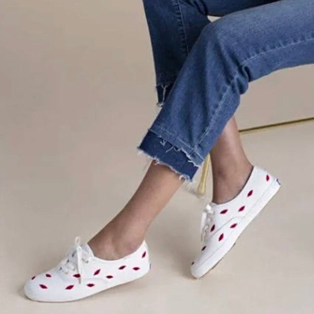 Keds for Kate Spade New York CHAMPION Women's Leather Low Top Sneakers White/Red